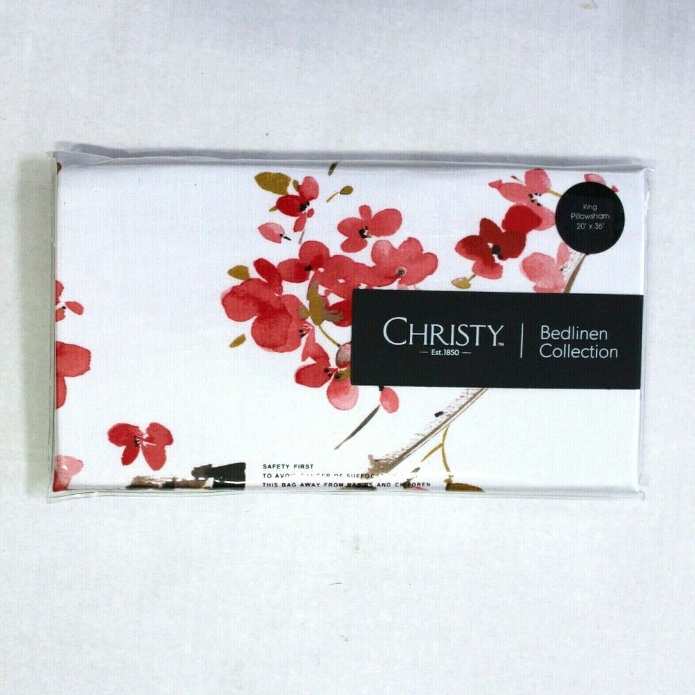 Christy Haruki Floral One King Sham 200 TC - Coral on White